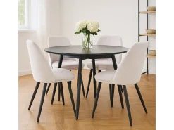 Silla de comedor Kety en microfibra beige con patas de metal negro