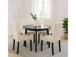 Silla de comedor Littau, blanca, patas oscuras