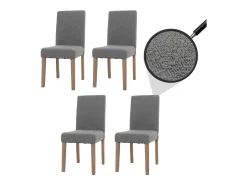 Silla de comedor Littau bouclé (set de 4), gris, patas color natural