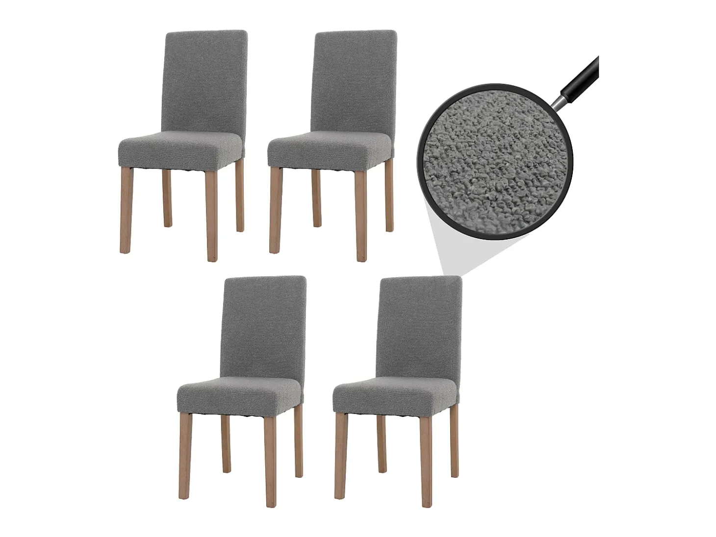 Silla de comedor Littau bouclé (set de 4), gris, patas color natural