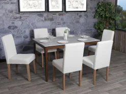 Silla de comedor Littau bouclé (lote de 2), crema, patas color natural