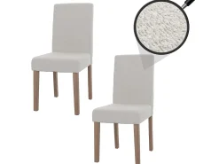 Silla de comedor Littau bouclé (lote de 2), crema, patas color natural