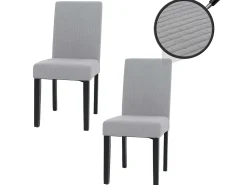 Silla de comedor Littau Cord (set de 2), gris claro, patas oscuras