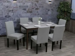 Silla de comedor Littau Cord (set de 2), gris claro, patas oscuras