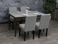 Silla de comedor Littau Cord (set de 4), gris claro, patas oscuras