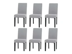 Silla de comedor Littau Cord (juego de 6), gris claro, patas oscuras