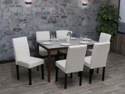 Silla de comedor Littau Cord (set de 2), crema, patas oscuras
