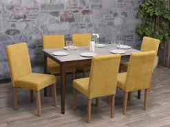 Silla de comedor Littau de chenilla (juego de 6), amarillo, patas color natural