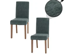 Silla de comedor Littau de chenilla (set de 2), verde, patas color natural