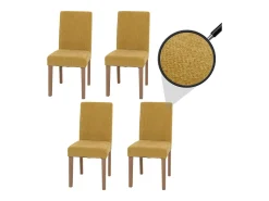 Silla de comedor Littau de chenilla (set de 4), amarillo, patas color natural