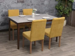 Silla de comedor Littau de chenilla (set de 4), amarillo, patas color natural