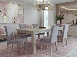 Silla de comedor Littau (juego de 6), Tejido, gris, estructura de las patas: roble