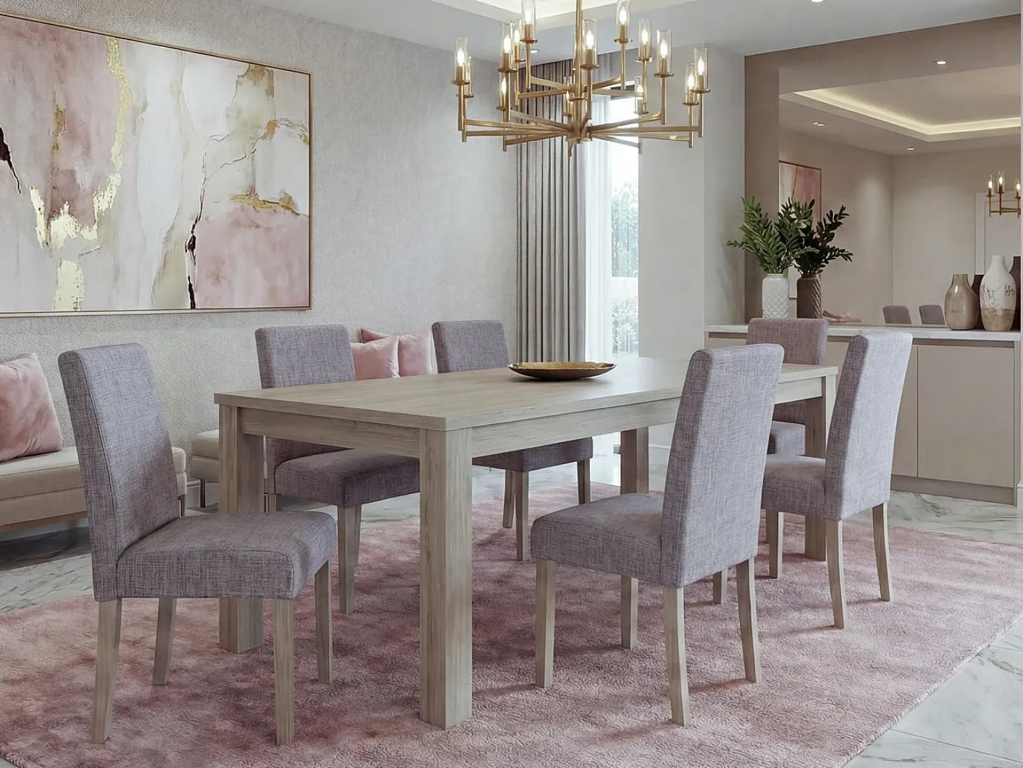 Silla de comedor Littau (juego de 6), Tejido, gris, estructura de las patas: roble