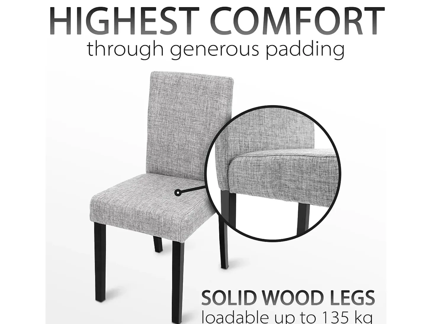 Silla de comedor Littau (juego de 6), textil, gris, patas oscuras