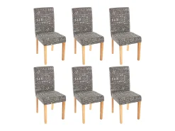 Silla de comedor Littau (juego de 6), textil con letras, gris, patas claras