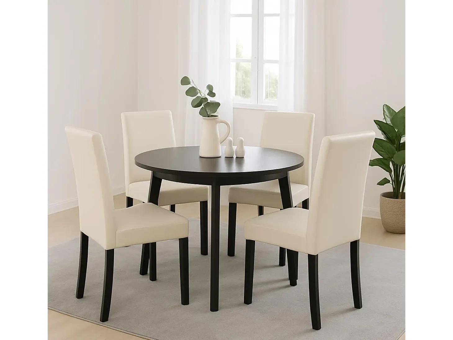 Silla de comedor Littau (juego de 4), Cuero sintético, blanco, patas oscuras