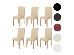 Silla de comedor Littau (juego de 6), cuero, crema, patas claras
