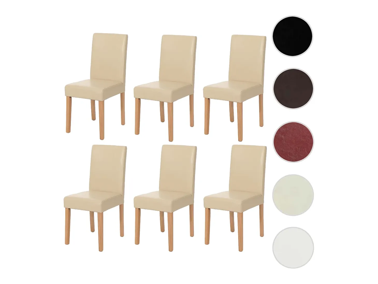 Silla de comedor Littau (juego de 6), cuero, crema, patas claras