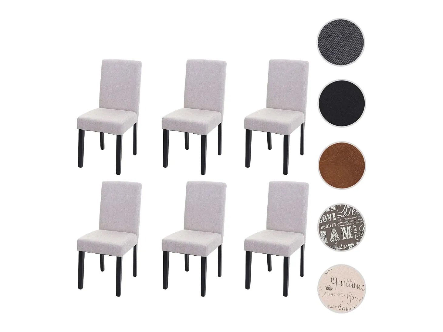 Silla de comedor Littau (juego de 6), textil, crema-beige, patas oscuras