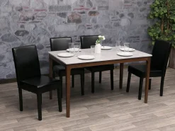 Silla de comedor Littau (juego de 4), Cuero sintético, negro, patas oscuras