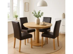 Silla de comedor Littau piel sintética lote de 2, polipiel, marrón, patas claras