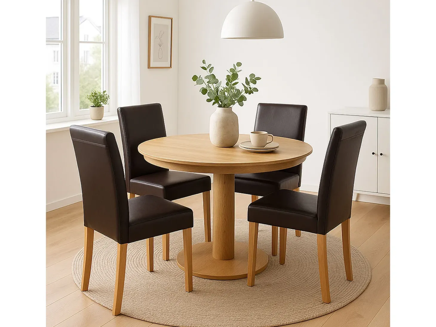 Silla de comedor Littau piel sintética lote de 2, polipiel, marrón, patas claras