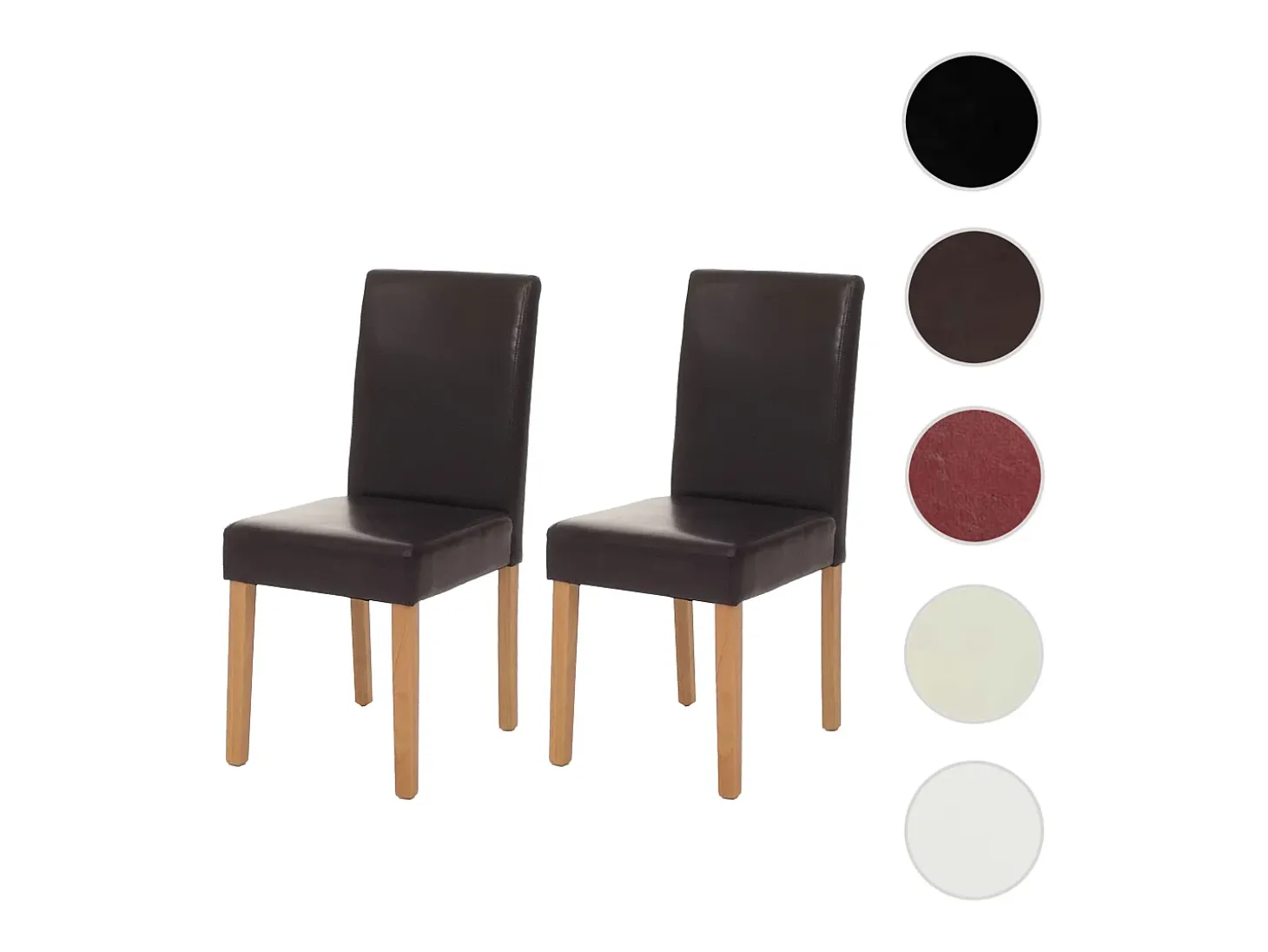 Silla de comedor Littau piel sintética lote de 2, polipiel, marrón, patas claras