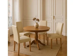 Silla de comedor Littau piel sintética lote de 2, polipiel, color crema, patas claras