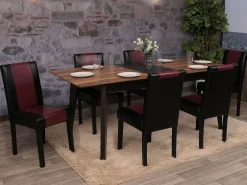Silla de comedor Littau piel sintética lote de 2, polipiel, negro-rojo, patas oscuras