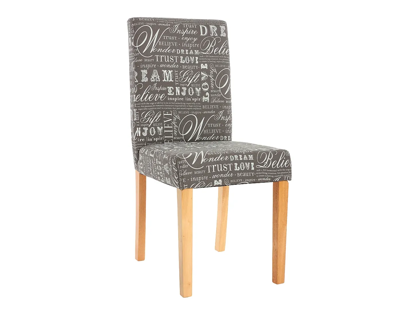 Silla de comedor Littau (set de 2), textil con letras, gris, patas claras