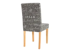 Silla de comedor Littau (set de 2), textil con letras, gris, patas claras