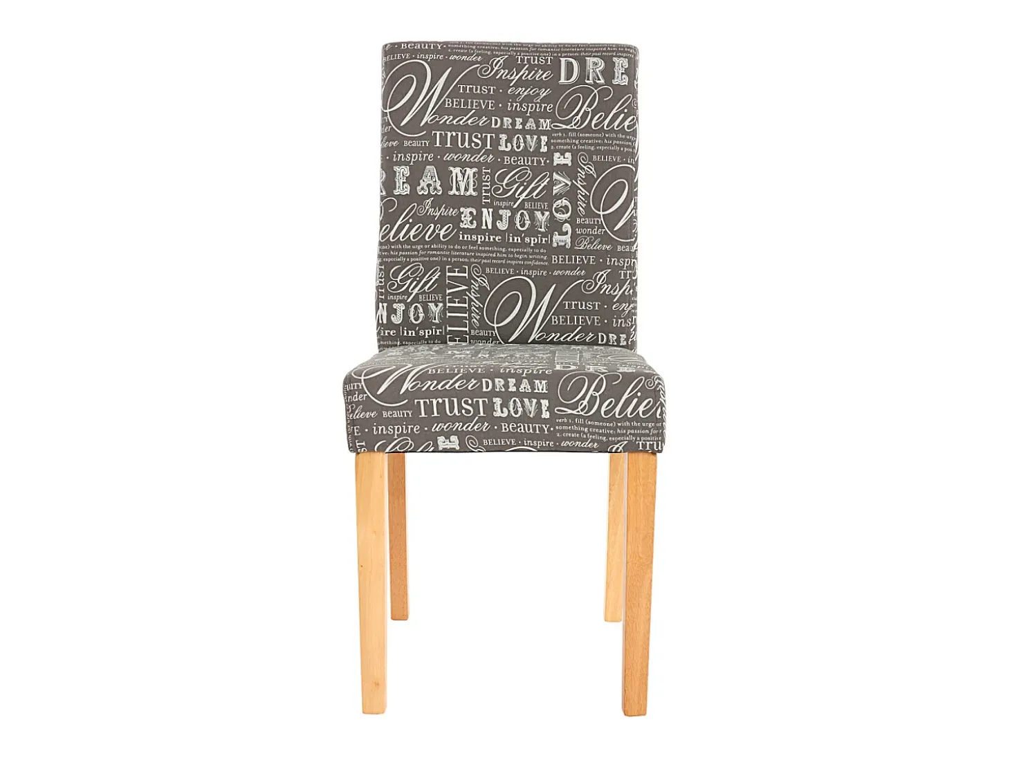 Silla de comedor Littau (set de 2), textil con letras, gris, patas claras
