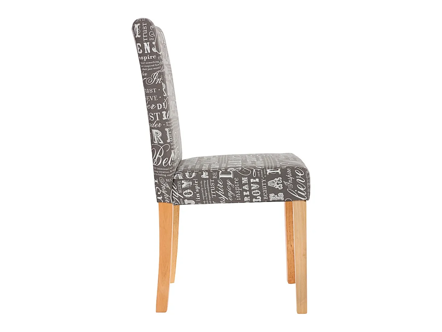 Silla de comedor Littau (set de 2), textil con letras, gris, patas claras