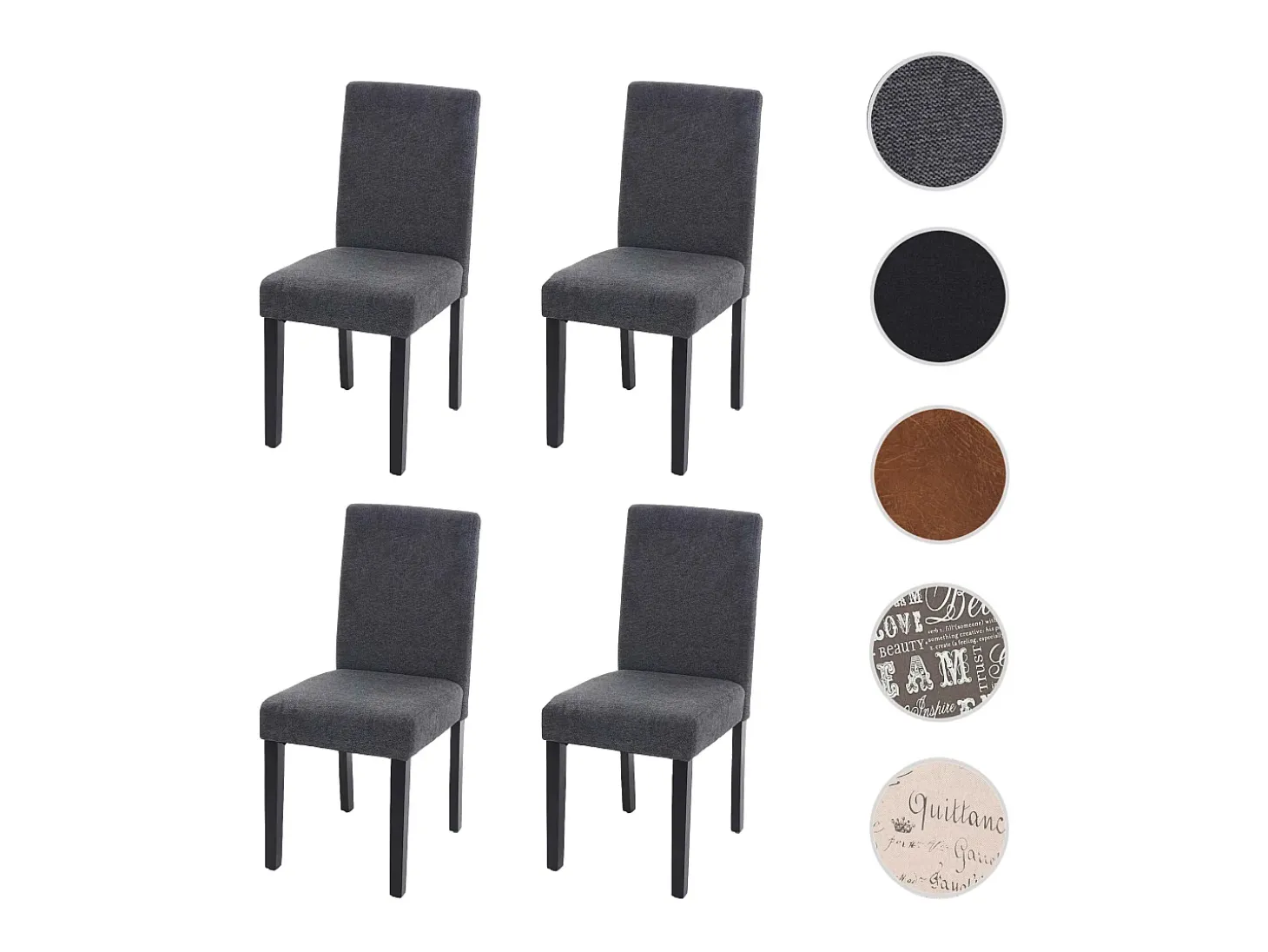 Silla de comedor Littau script (set de 4), textil, gris antracita, patas oscuras