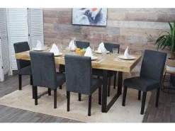 Silla de comedor Littau script (set de 4), textil, gris antracita, patas oscuras