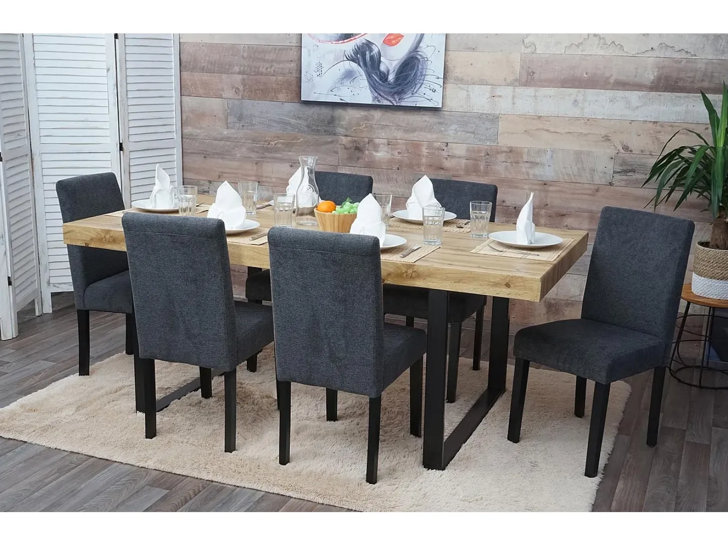 Silla de comedor Littau script (set de 4), textil, gris antracita, patas oscuras