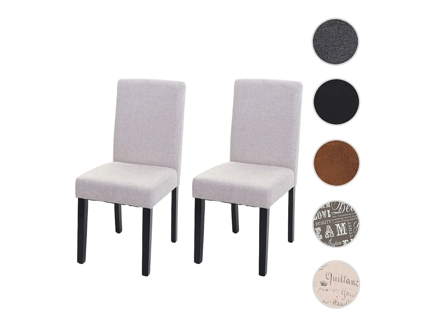 Silla de comedor Littau (set de 2), textil, crema-beige, patas oscuras