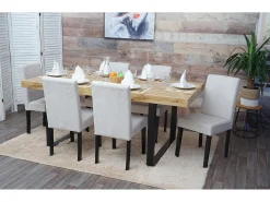 Silla de comedor Littau (set de 2), textil, crema-beige, patas oscuras