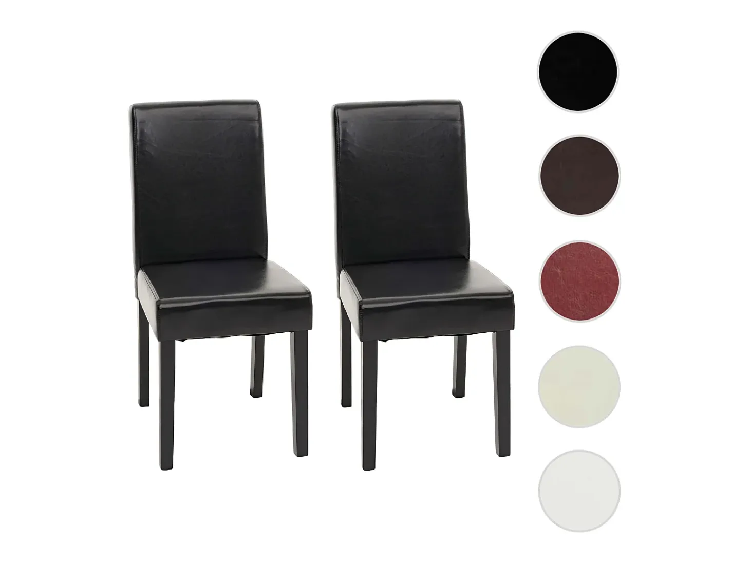 Silla de comedor Littau (set de 2), cuero, negro, patas oscuras