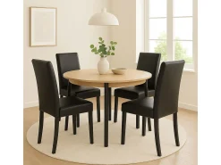 Silla de comedor Littau (set de 2), cuero, negro, patas oscuras