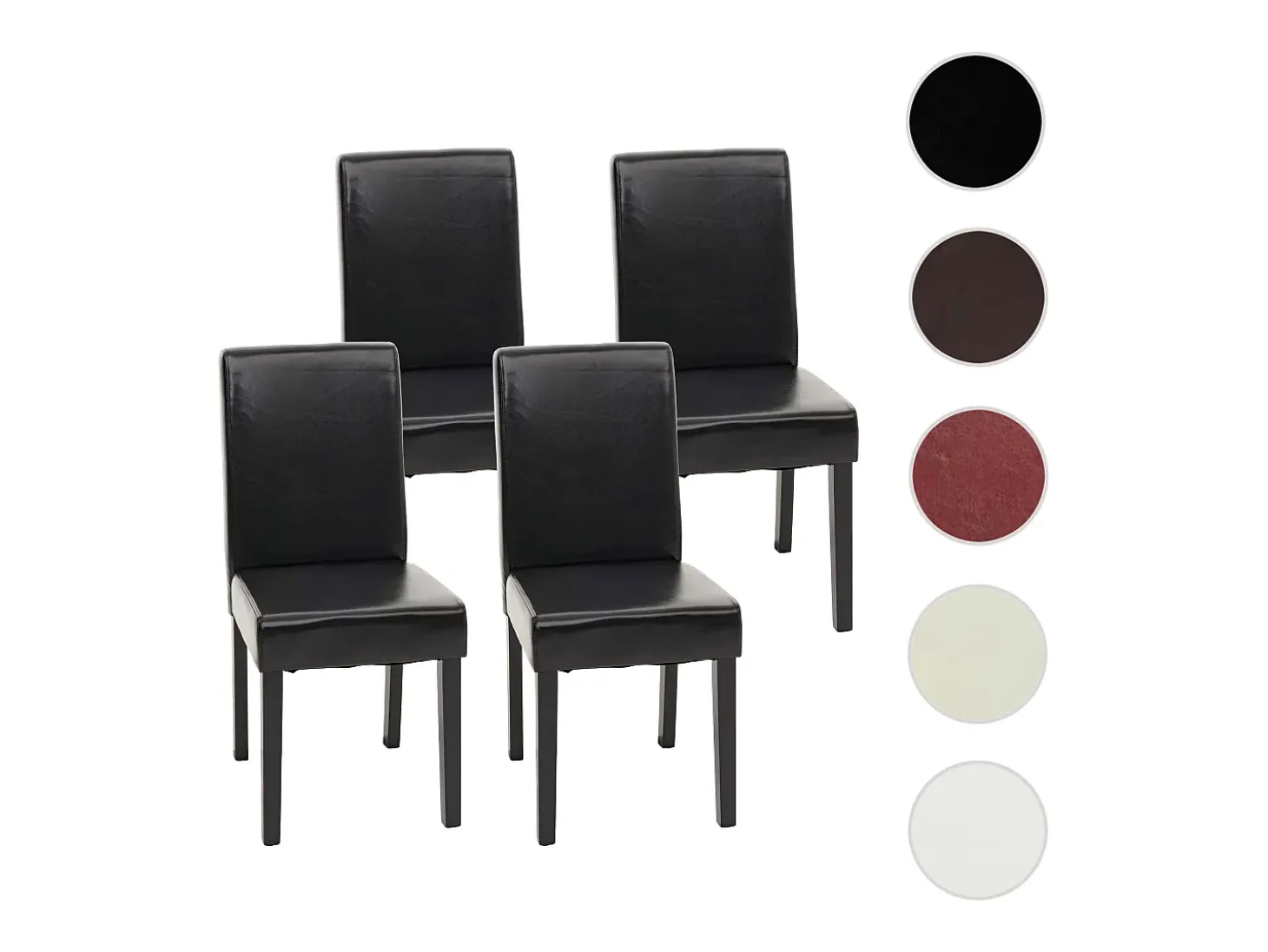 Silla de comedor Littau (set de 4), cuero, patas negras oscuras