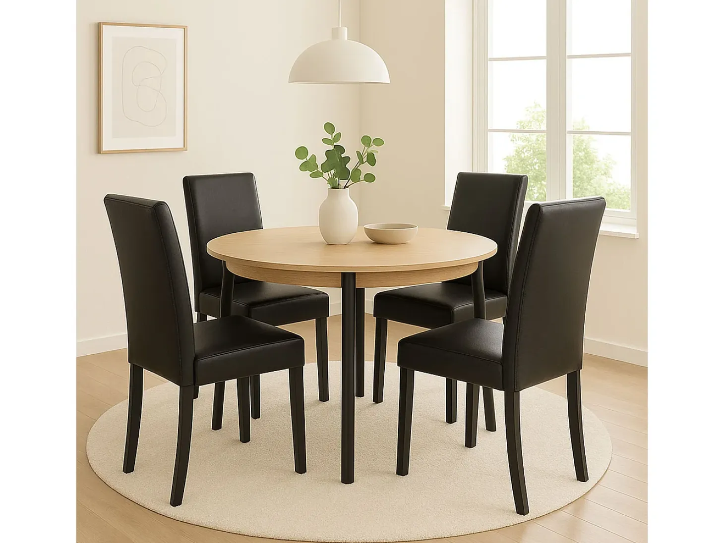 Silla de comedor Littau (set de 4), cuero, patas negras oscuras