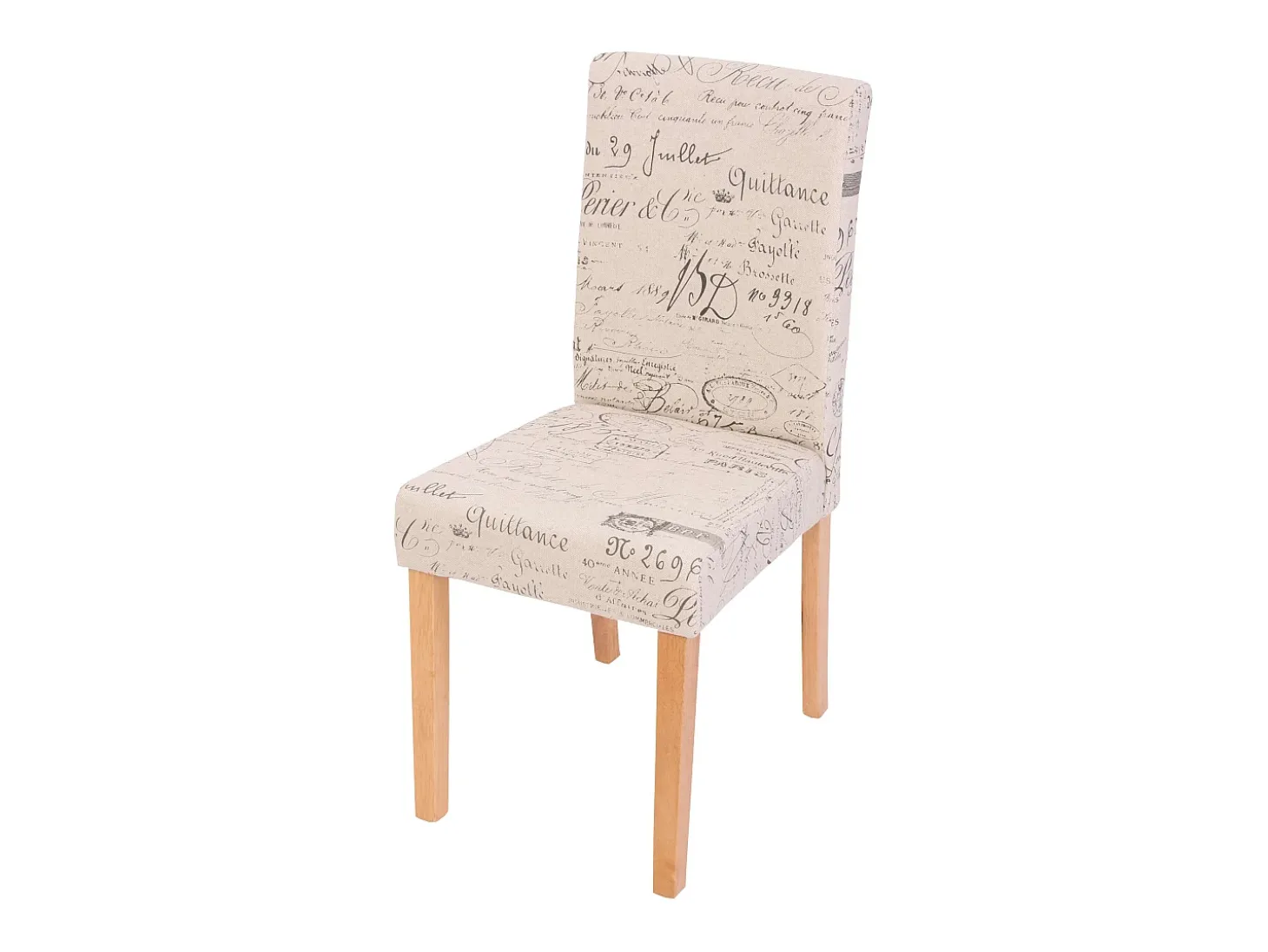 Silla de comedor Littau (set de 2), textil con letras, crema, patas claras
