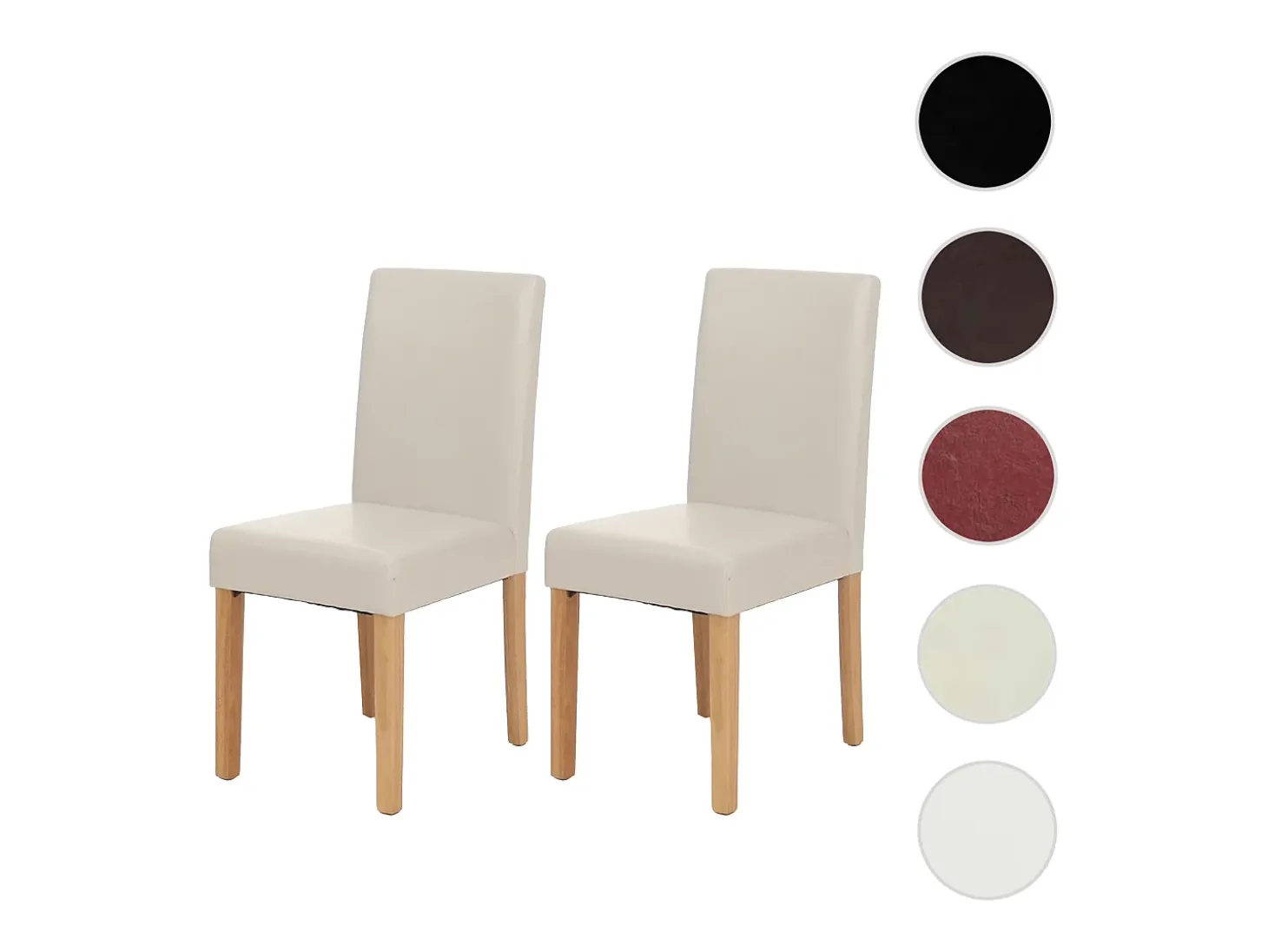 Silla de comedor Littau (set de 2), cuero, blanco, patas claras