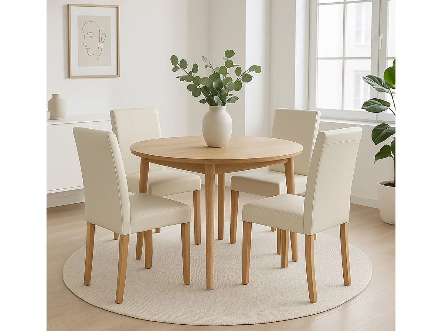 Silla de comedor Littau (set de 2), cuero, blanco, patas claras
