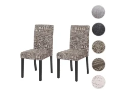 Silla de comedor Littau (set de 2), textil con letras, gris, patas oscuras