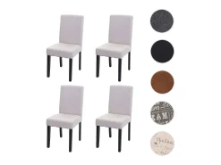 Silla de comedor Littau script (set de 4), textil, crema-beige, patas oscuras