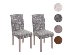 Silla de comedor Littau (set de 2), textil con letras, gris, patas estructura - roble