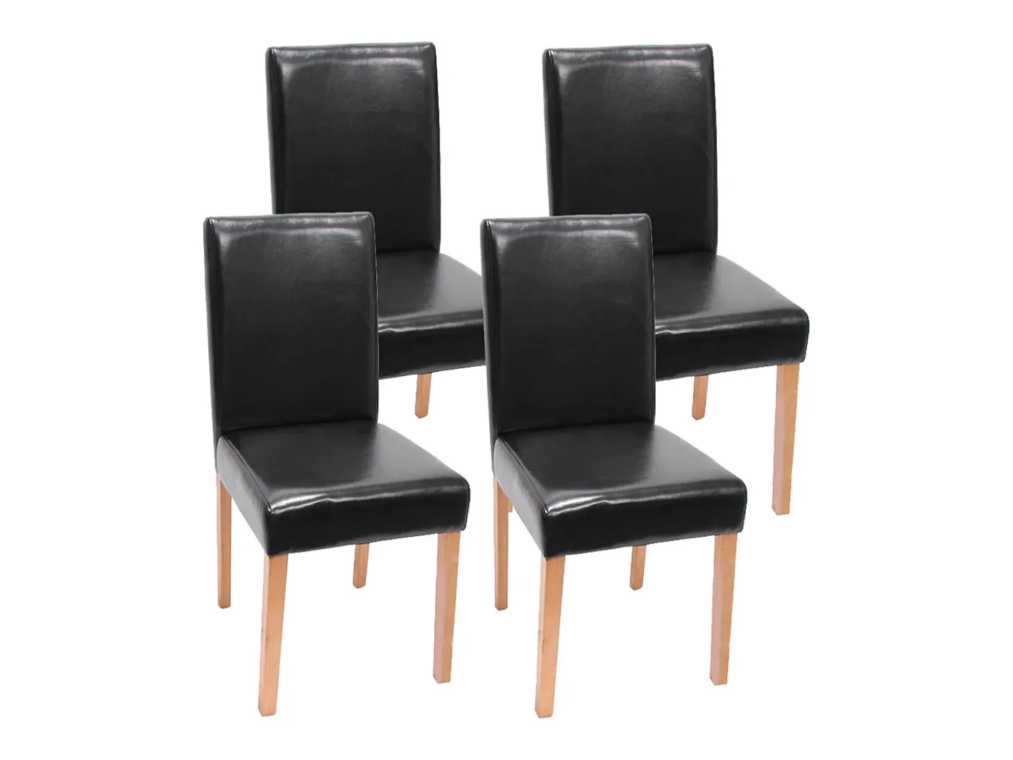 Silla de comedor Littau (set de 4), polipiel, patas negras claras