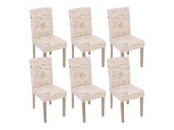 Silla de comedor Littau Schrift (juego de 6), Tejido con inscripción, color crema, estructura de las patas: roble